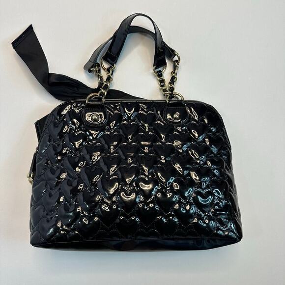 Vintage Y2K Betsey Johnson Black Patent Leather Quilted Handbag - Picture 3 of 8